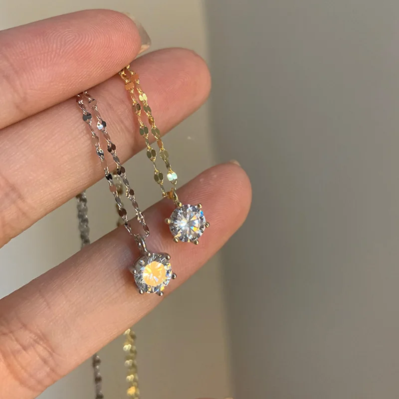 

Single Zircon Pendant Necklace For Women Summer Fashion Silver 925 personality Jewelry Choker party gift