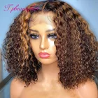 Кудрявые Человеческие волосы Remy парик медовый блонд Омбре бразильский коричневый цвет глубокая водная волна хайлайтер средней части Кружева для женщин
