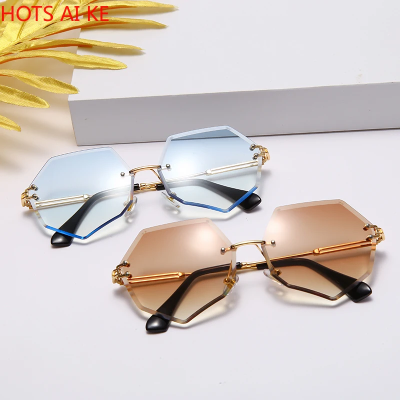 

Fashion Polygon Rimless Sunglasses Design Women Metal Sun glasses UV400 Shades Trend Eyewear