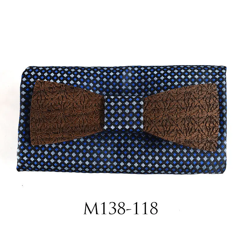 

Sitonjwly Adult Wood Bowtie+Handkerchief Sets for Mens Suit Marriage Groom Wooden Bow Tie Bowknots Wedding Ties Pocket Towel Set