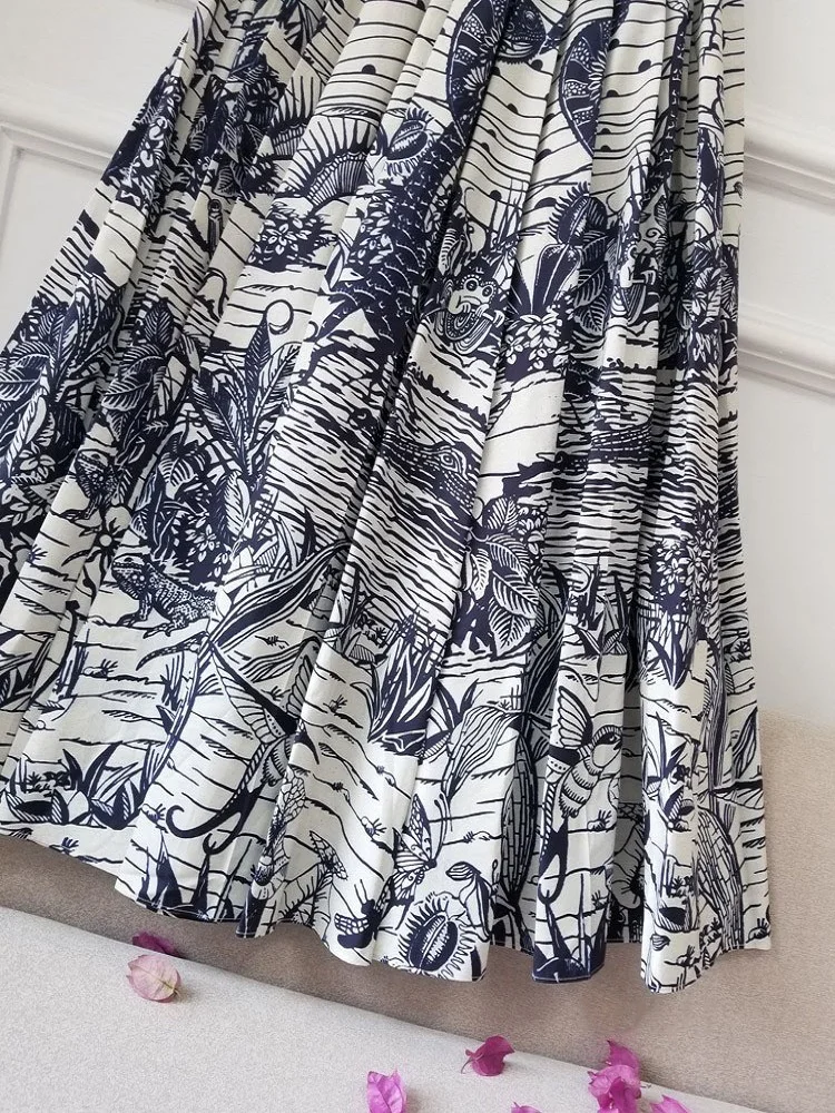 

Women's Retro 3D Printed High Waist Pleated Skirt 2021New Women's Summer Skirt Geometric Pattern Retro Women's Bing Skirt XL