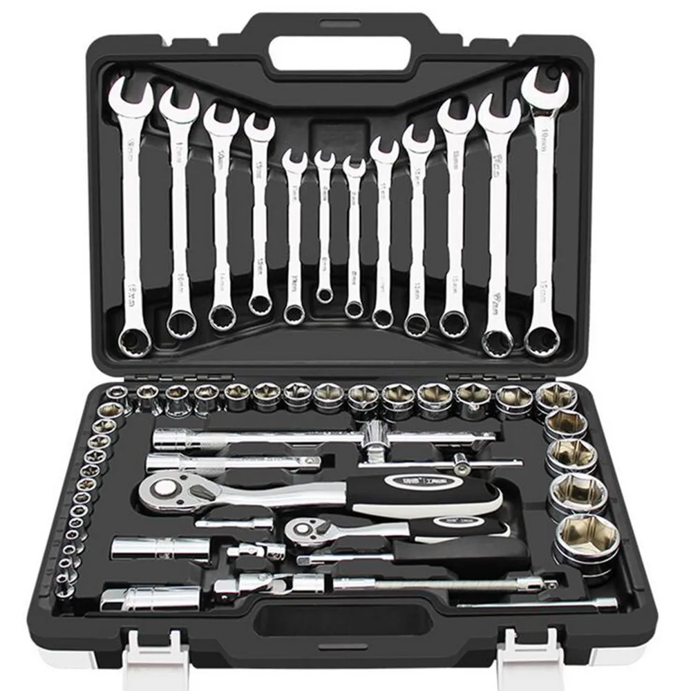 

Car Repair Tools Set General Household Hand Tool Kit with Plastic Toolbox Storage Case Socket Wrench Screwdriver Ratchet Spanner
