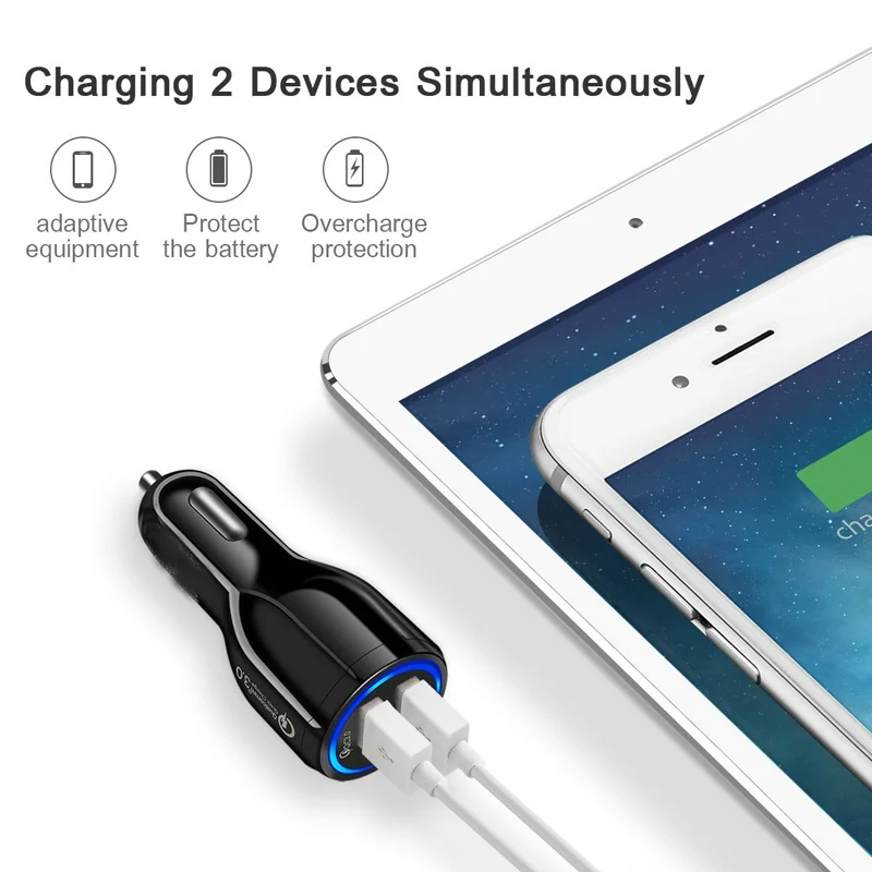 Car Charger Quick Charge 3.0 QC Fast Charging Adapter Dual USB Car-Charger For iphone Micro Type C Cable Phone Chargers | Мобильные