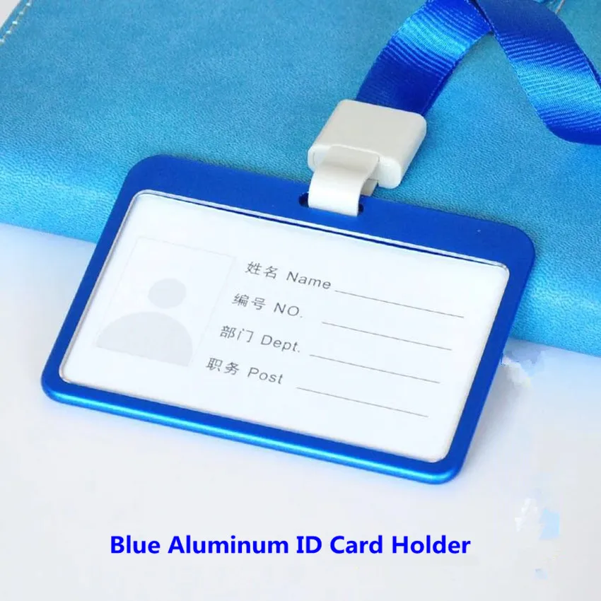 Blue-horizontal Качественный алюминиевый рабочий ID держатель для карт, шейный ремешок, id держатель, цена, держатель для пропуска - Цвет: Blue-horizontal