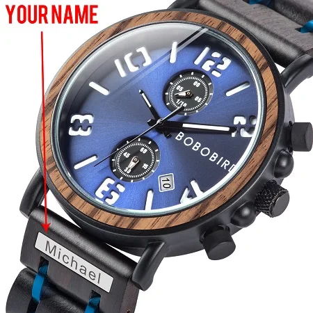 Custom LOGO Relogio Masculino BOBO Bird деревянные часы мужские кварцевые часы военные водонепроницаемые наручные часы светящиеся наручные часы с гравировкой логотипа - Цвет: Custom LOGO