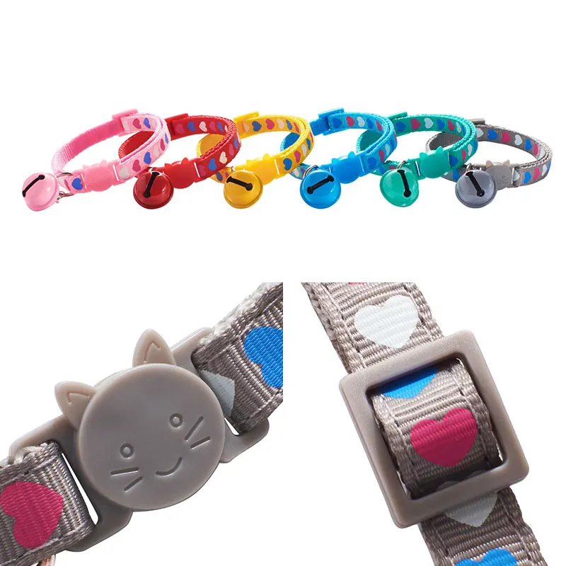 

Hot Sold 1pcs Pet Collar with Bell Lovely Small Love Heart Adjustable Strap Nylon Fabric Puppy Teddy Cat Kitten collier chien