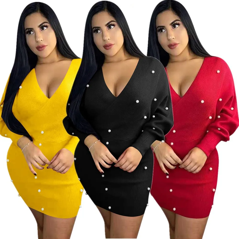 2020 новое осеннее и зимнее Европейское американское женское платье с бусинами