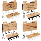 Настенная вешалка для ключей с текстом на заказ, крючок для задней двери, деревянный держатель для ключей, черныебелые крючки, индивидуальные декоративные украшения