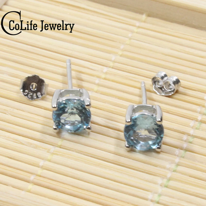 Женские серьги из серебра 925 пробы с натуральным голубым топазом | Украшения и