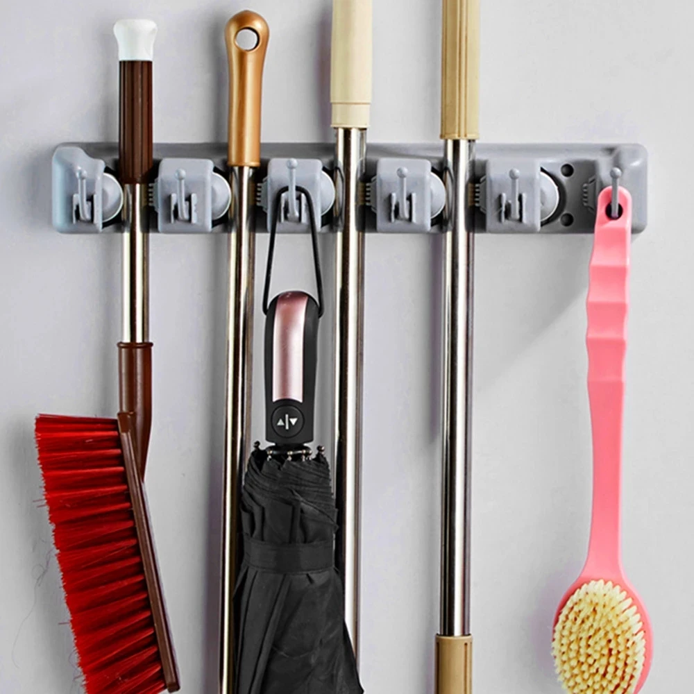 

Broom And Mop Holder Wall Mounted Bathroom Accessories Storage Cleaning Tools Rack Closet Organizer Tool Hanger For Garden
