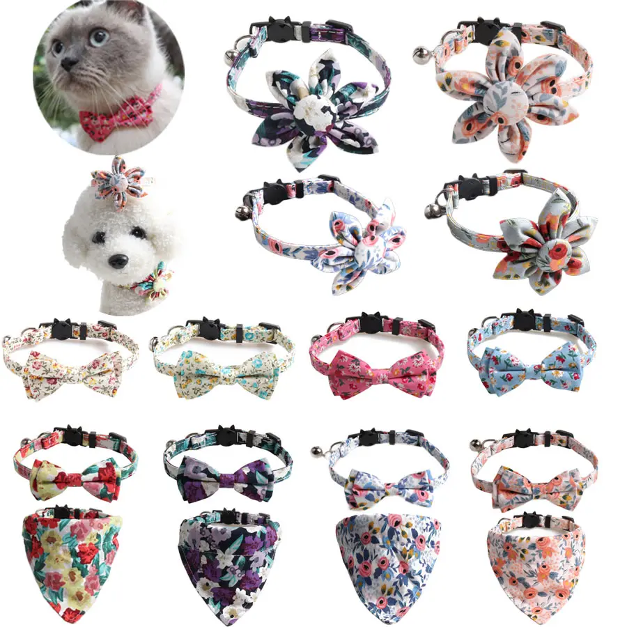 

Small Cat Dog Collar Bow Flower Cute Bandana Puppy Perro Collier Bowknot Nylon Neck Strap Print for Chihuahua Teddy Personalized