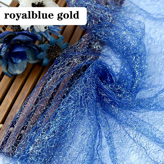royalblue gold 1/2/5 м/лот блеск золотой нитью тюль ткань, Сетчатое платье с блестками для сцены вечерние свадебное платье юбки украшения DIY ткани - Цвет: royalblue gold
