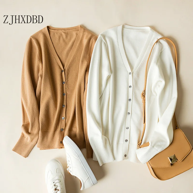 

V-neck Women's Sweater Coats Long-sleeved Knitted Women Cardigan Jackets 2020 New Autumn Single-breasted Casual Female Sweaters