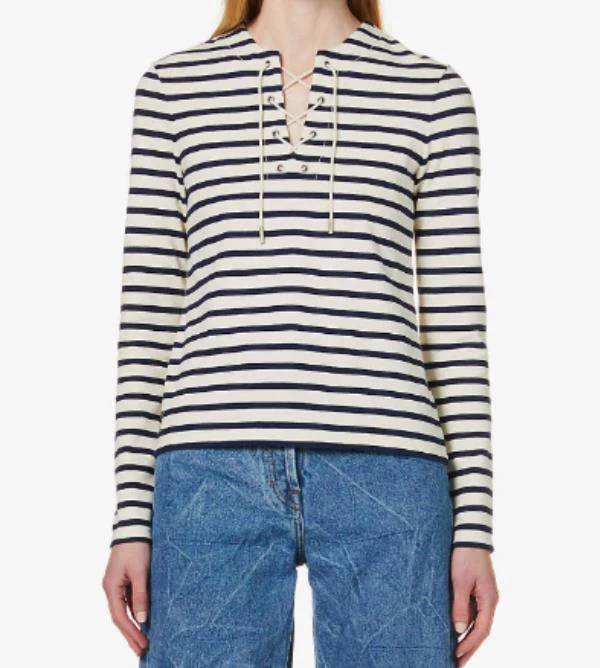 

119614 119615 Fashion Classic Trendy Brand Luxury Designer Clothes Striped Top Women Spring Autumn Y1