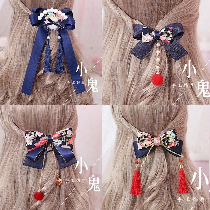 Japanese-style Cherry Blossom Tassels Hair Accessories Headdress Furry Ball Barrettes Hairband Antique | Тематическая одежда и
