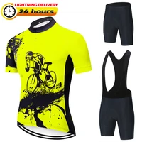 fluorescent yellow bicycle cycling jersey sets red bicycle short sleeve cycling clothing bike maillot cycling jersey bib shorts