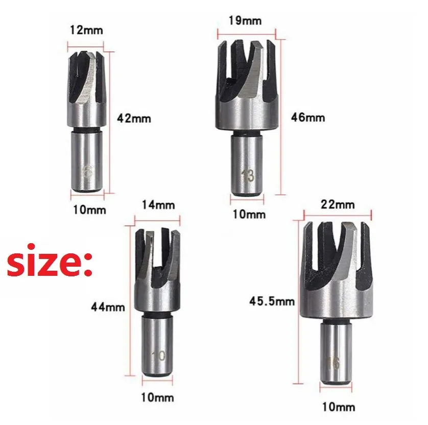 

12/14/17/19/20/22mm Countersink Drill Bit Spanner Wood Plug Cutter Woodworking Screw Holes Set Chamfered Cutter 1/4in Hex Handle