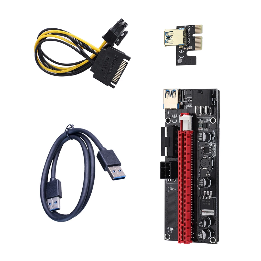 

100pcs Newest VER009 USB3.0 PCI-E Riser VER 009S Express 1X 4x 8x 16x Extender Pcie Riser Adapter Card SATA 15pin to 6 pin power