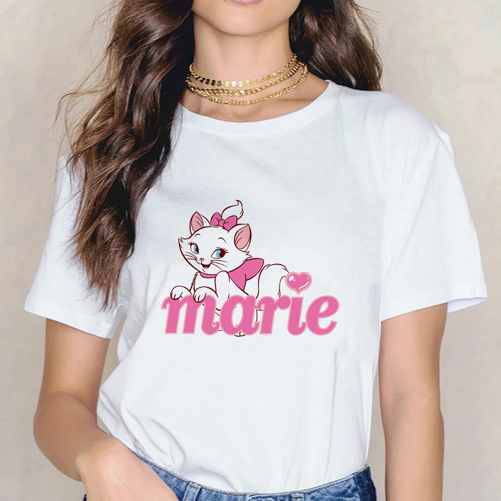 

Top Short Sleeve Hipster Loose Streetwear Trendy Female Dropship Marie Cat Print Women Tshirt Disney The Aristocats Minimalist