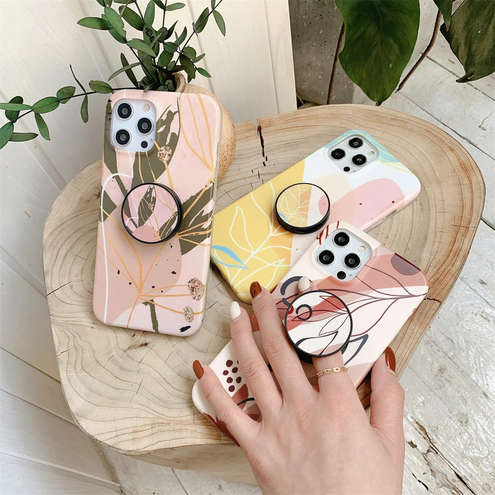 

Back Case with Folding Bracket for iPhone 12 11 Pro Max SE 2020 XS XR Mini 7 8 Plus Phone Cover Matte Soft IMD Protection Coque
