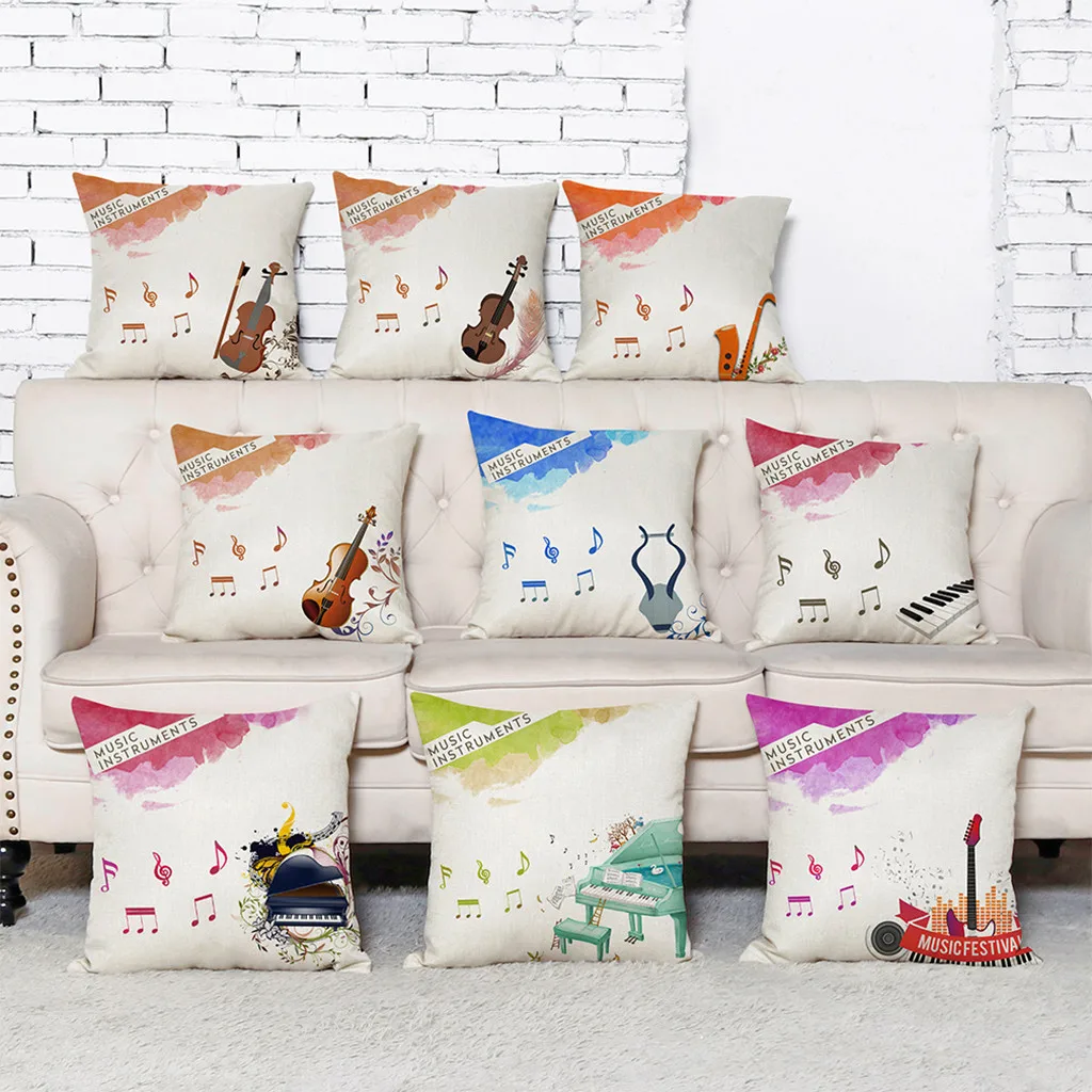 Акварельные Музыкальные инструменты льняная Подушка Наволочка Декоративные