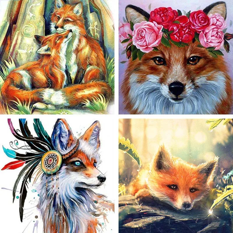 

Full Drill 5D Diy Diamond Painting Animals Fox Diamond Art Round Crystal Mosaic Embroidery Cartoon Photo Gift Room Decor N11