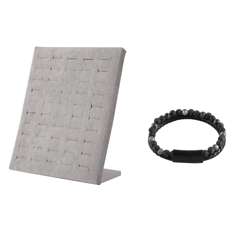 

50 Slots L Type Flannel Wall Ring Earrings Show Rack Stand & Men Braslet Double Layer Leather Braclet Present for Men