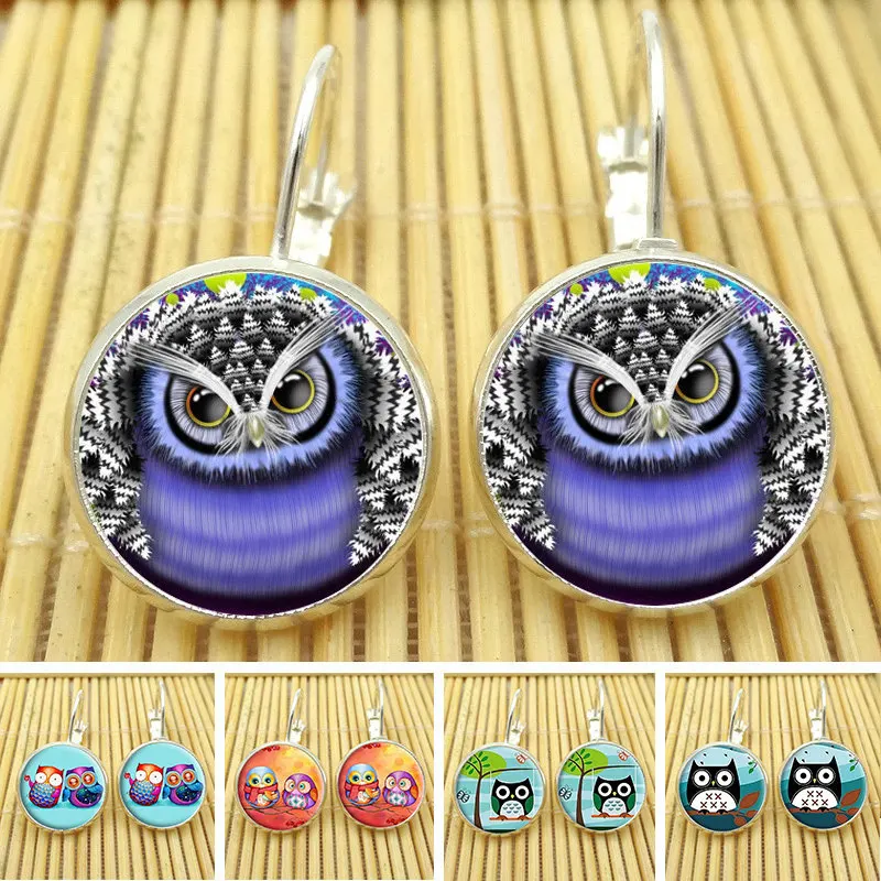 Женские Модные хрустальные серьги гвоздики сова фото стекло бижутерия Купольные