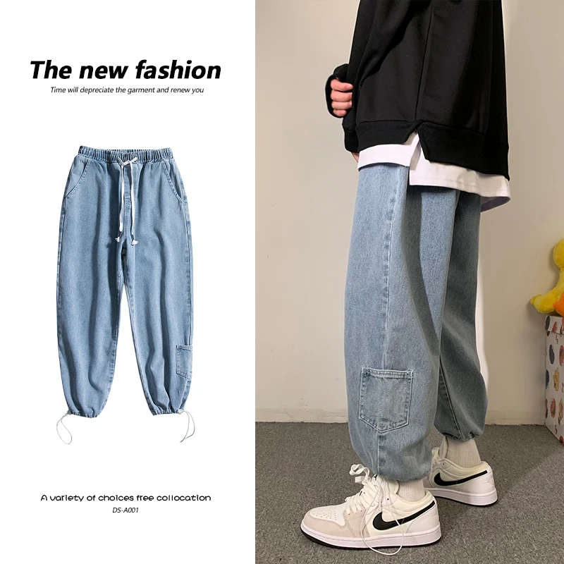 

2021 New Hip Hop Blue Jeans Pants for Mens Spring Clothes Japanese Fashion Trends Baggy Denim Trousers Teens Harajuku Streetwear