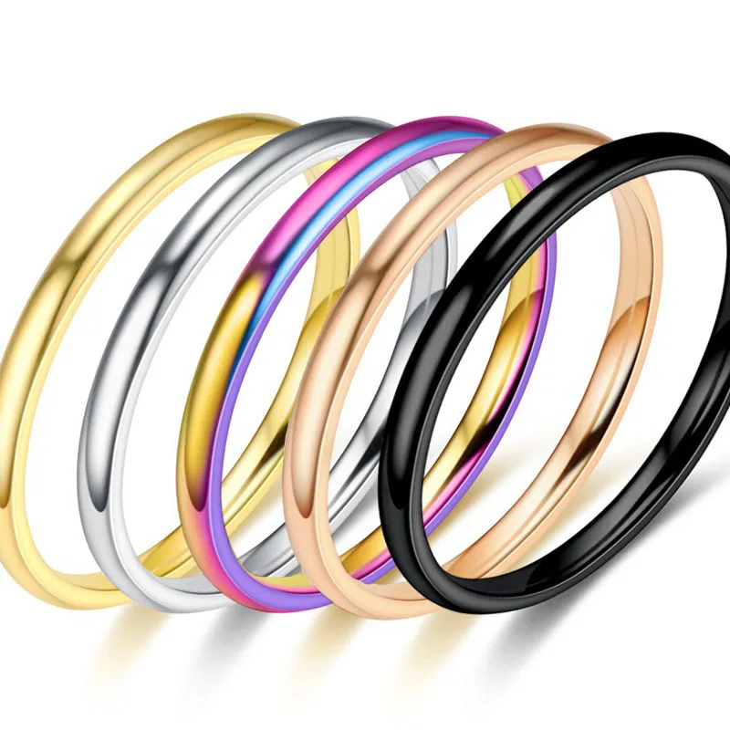 Meetvii 2 мм тонкое титановое стальное золотое и черное серебряное кольцо для пар