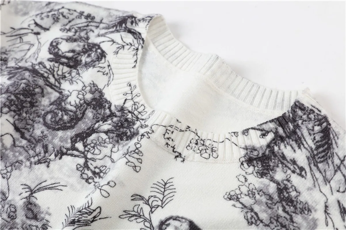 Women Loose Long Sweater Runway 2019 Fall Winter Tiger Animal Print Full O-neck Knit Pullover P-098 | Женская одежда