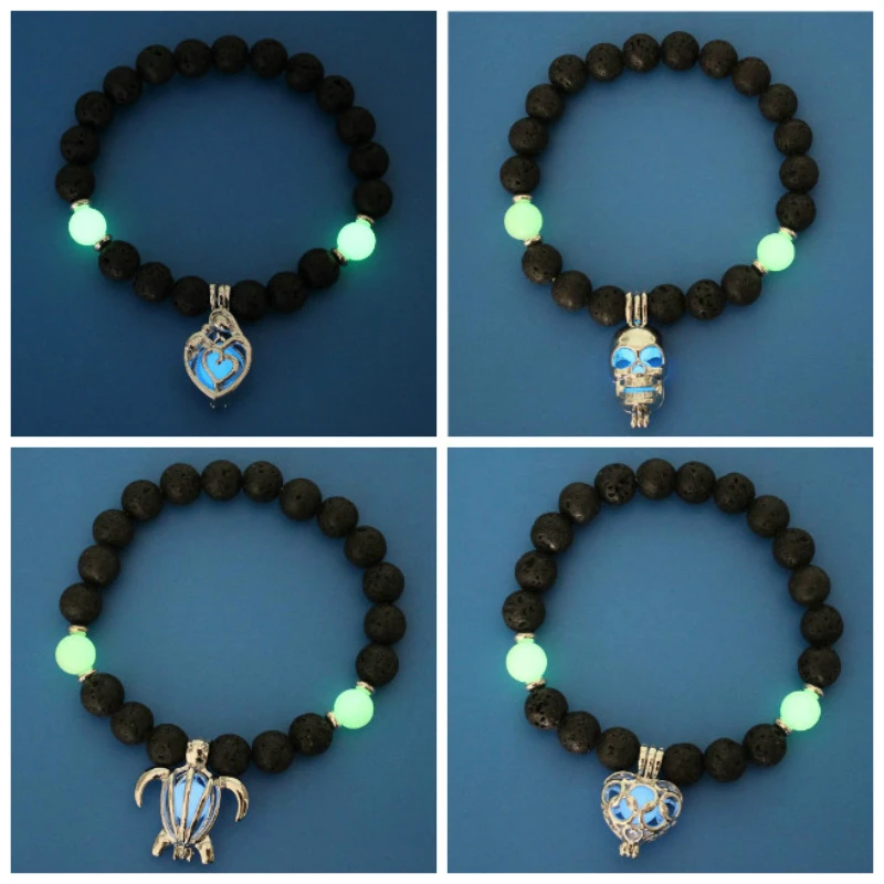 Женский светящийся браслет из черной лавы и натурального камня для йоги молитвы