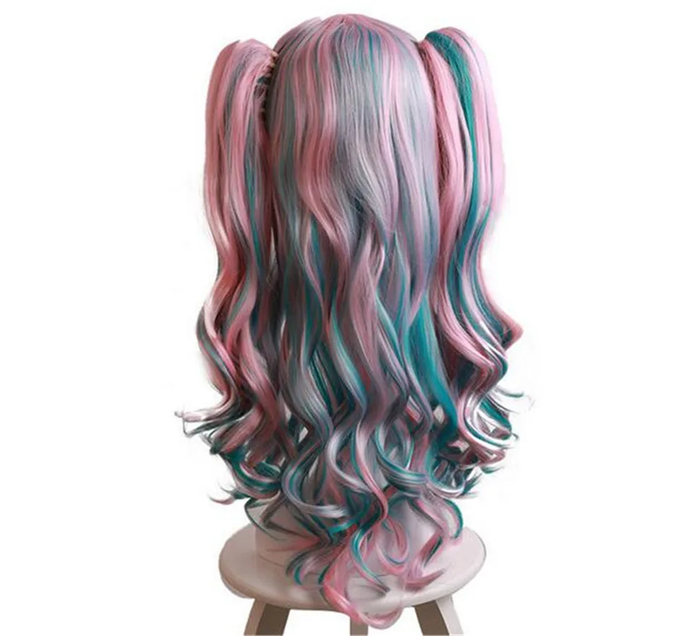 Joy&ampluck Long Wavy Synthetic Wigs Cosplay Wig for Women Ombre Blonde Color Two Ponytail Party Costume Hair Style |