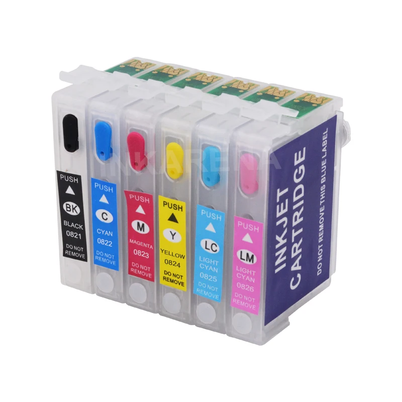 Многоразовые чернильные картриджи INKARENA T0821 совместимые с Epson Stylus Photo T50 R290 R295 R390 RX590