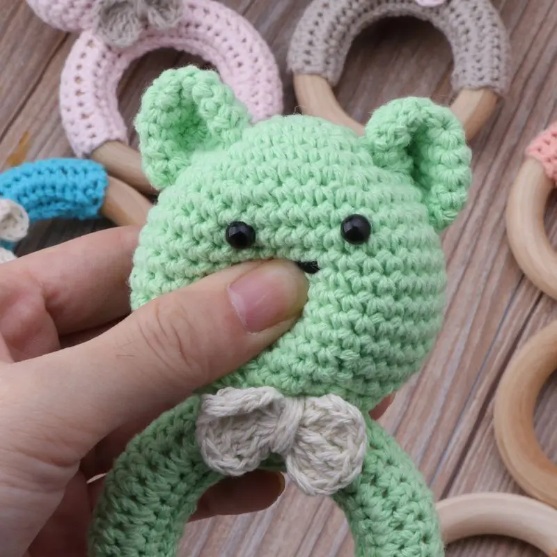 

Nursing Baby Teether Natural Wooden Teething Ring Hand Weave Organic Rattle Toys