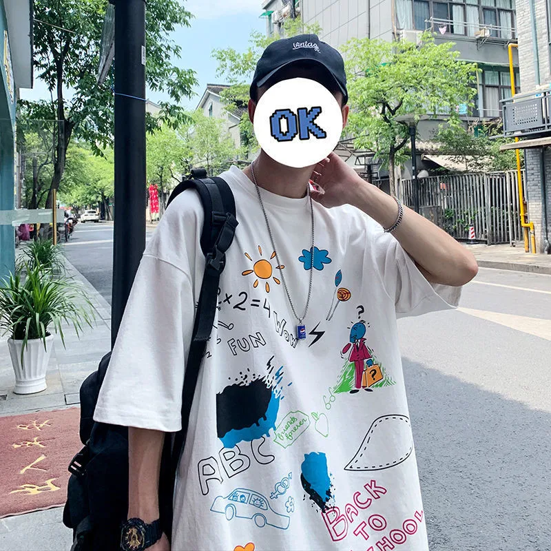 Футболка мужская повседневная с забавным принтом и круглым вырезом из