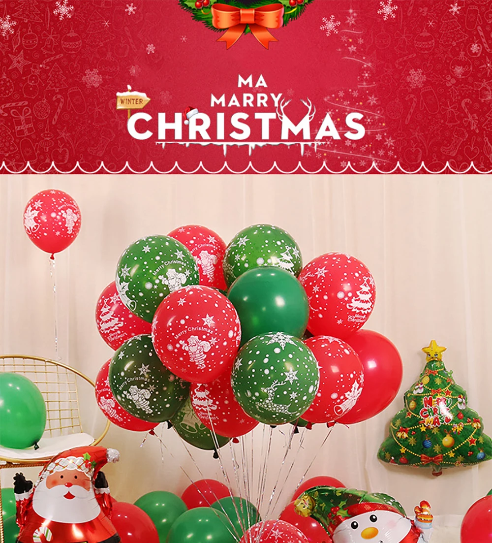 

100 Pcs 12 inch Christmas Xmas Balloons Santa Clause Snowman Tree Christmas Balls Latex Balloons for Christmas Decoration