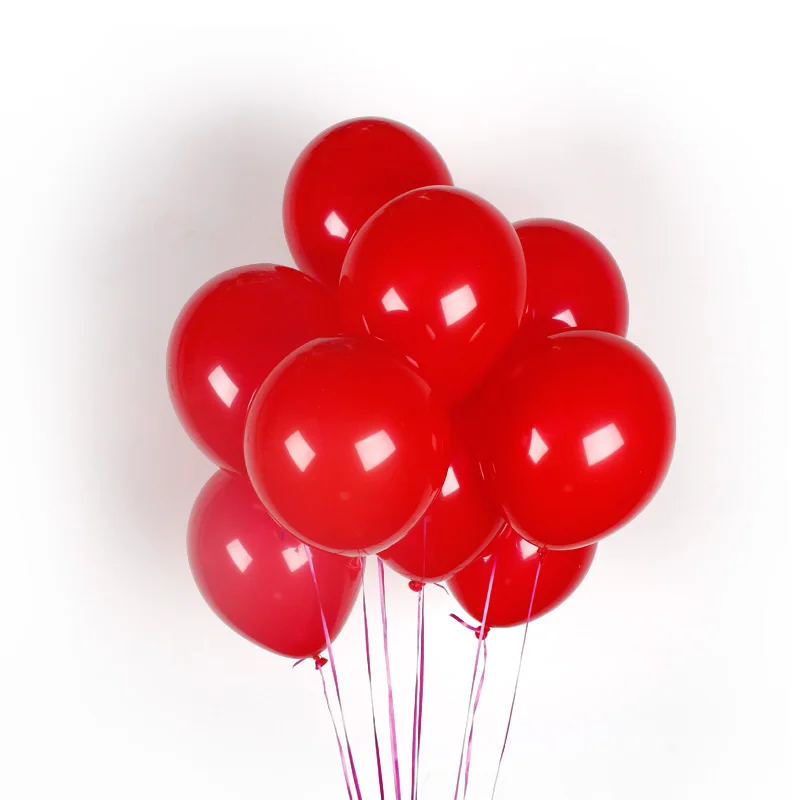 red 12 шт 10 дюймов уплотненный латексный шар матовый шар Красный Черный Белый многоцветный шар на день рождения вечеринка Свадьба принадлежности - Цвет: red