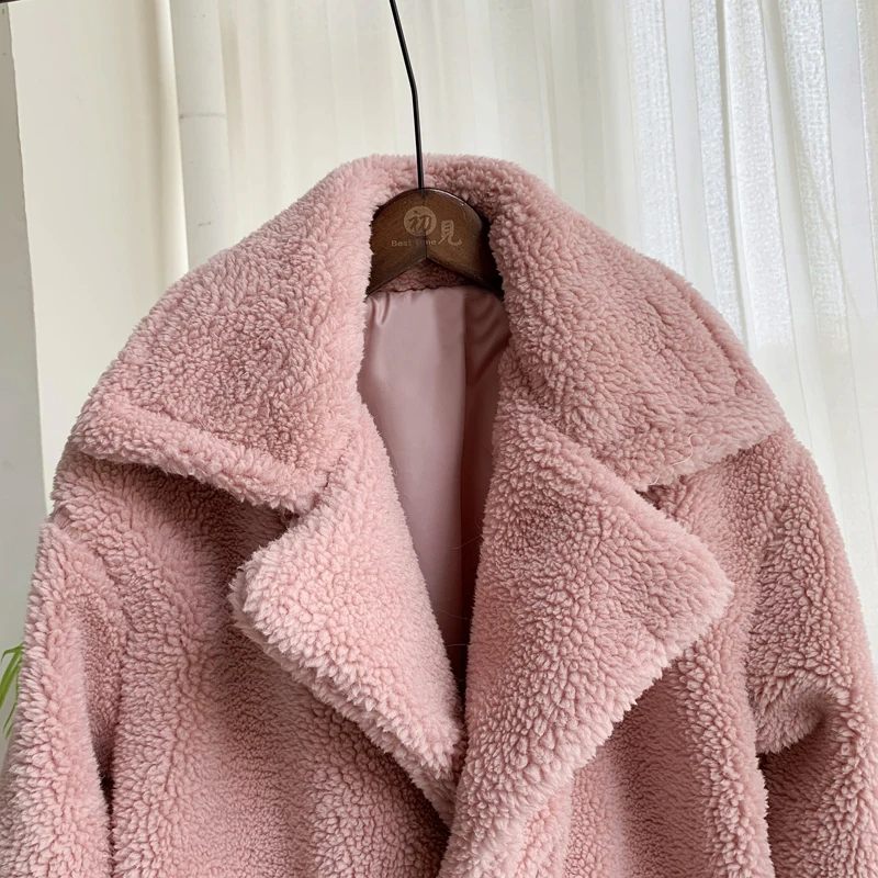 Розовый плюшевый мишка из искусственного ягненка куртка пальто женская верхняя