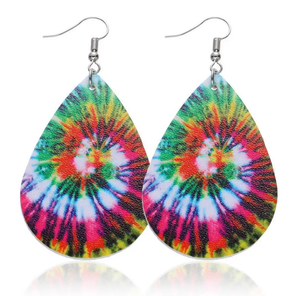 

Coral Printed Leather Teardrop Dangle Drop Earrings for Women Rainbow Colorful Printed Water Drop Earrings