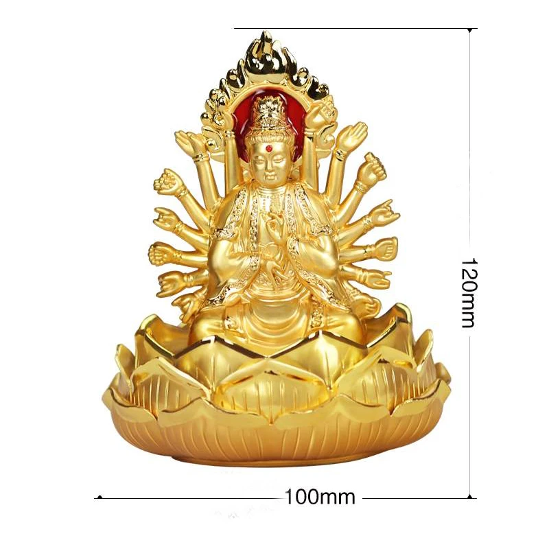 

Car Perfume Chinese Golden Double Sided Thousand-Hand Guan Yin Buddha Statue Auto Interior Accessories Home Decoration Statues