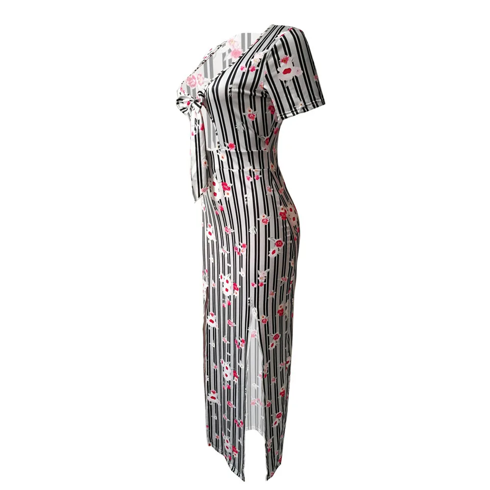 African Floral Print Sexy Long Dress Women Elegant Party Vintage Robe Gray Stripe Dinner Maxi Dresses Trips Casual Vestidos | Свадьбы и