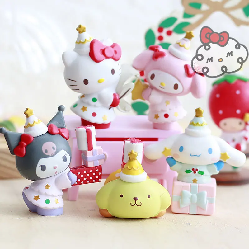 

6 шт./компл. Kawaii фигурки героев мультфильма Disney Kuromi Sanrio My Melody Kittys Cat Рождественская лимитированная мультяшная кукла милый подарок на день рож...