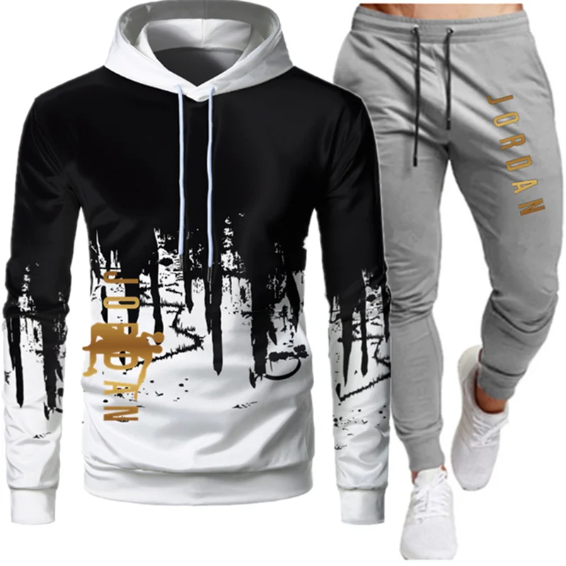 

2021 fashion men's clothing jogging sports suit men's sportswear suit hoodie + pants two-piece youth basketball sportswear