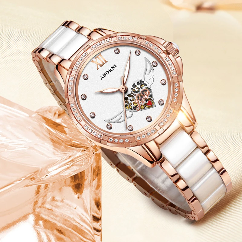 Женские Керамические механические часы Роскошные автоматические с бриллиантами