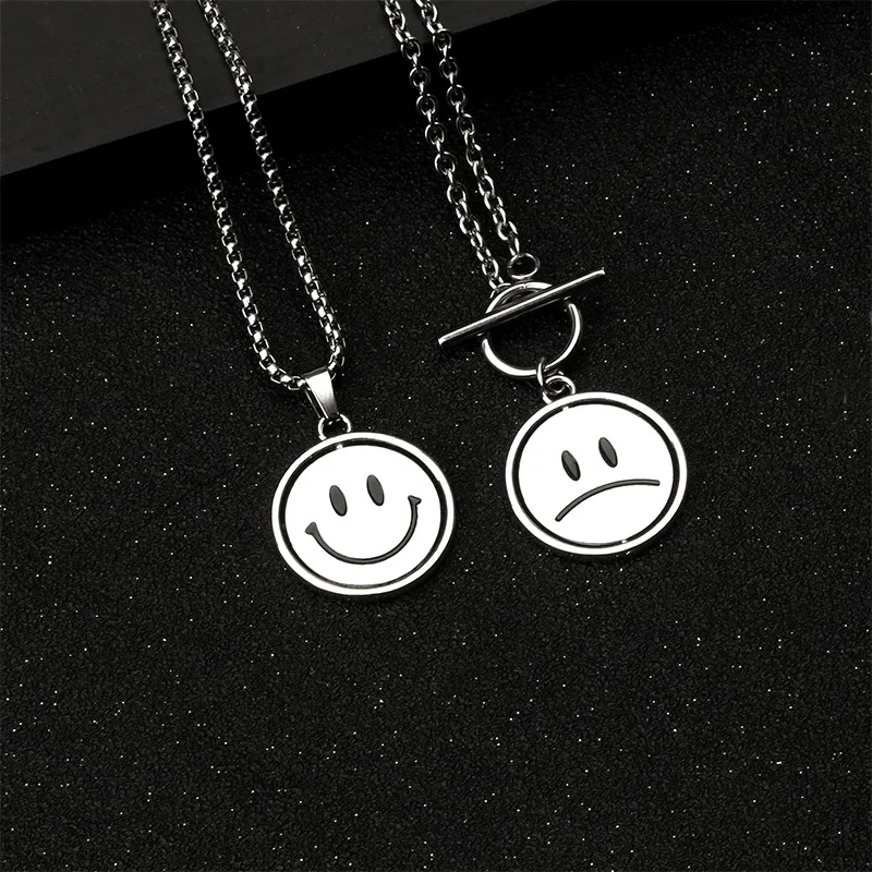 

fashion necklaces 2021 Stainless Steel Chain necklace Rotatable Pendant Rotating Smiling Face Crying Face Double-sided Necklace