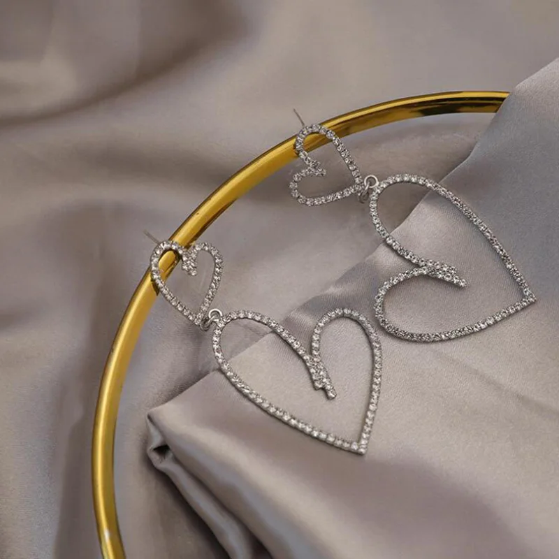 SHUANGR Elegant Exaggerated Heart-shaped Hanging Dangle Prevent Allergy Women Earrings Rhinestone Fashion | Украшения и