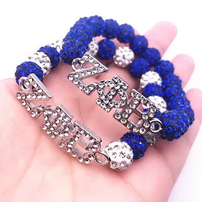 Белые синие Кристальные шарики бисер греческая буква зет Phi Beta Sorority Шарм Браслеты