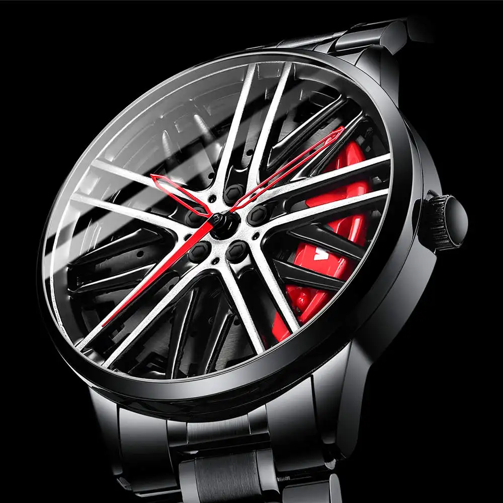 Мужские спортивные часы NIBOSI наручные из нержавеющей стали с ободком колеса для