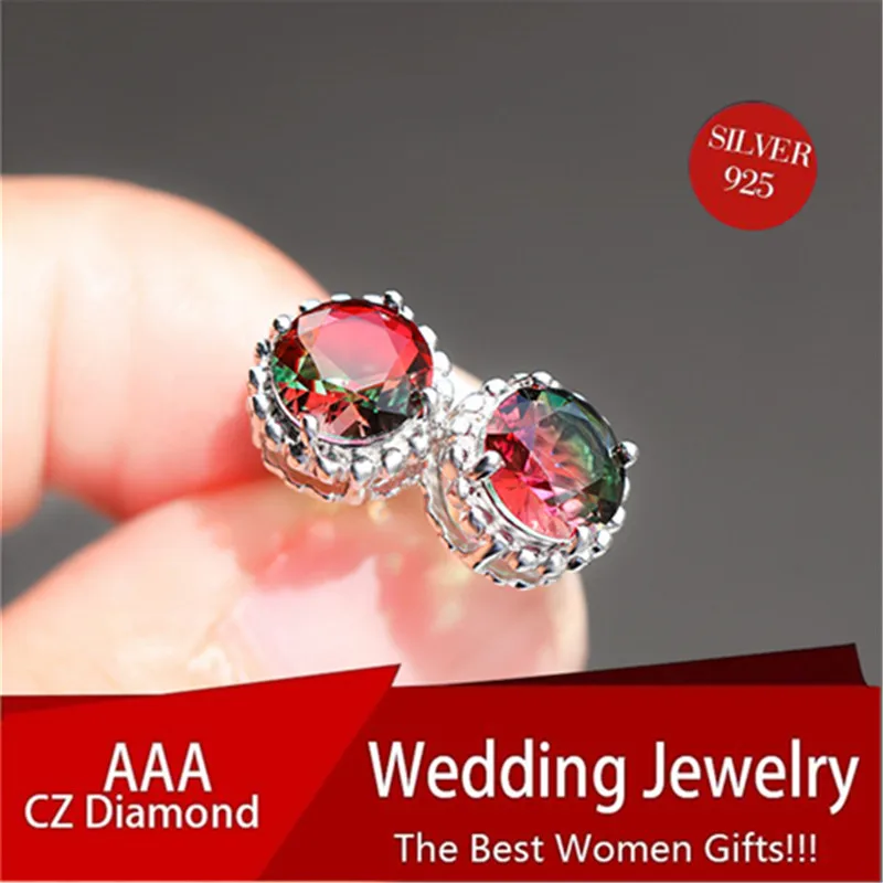 Blaike простые радужные круглые циркониевые серьги гвоздики для женщин роскошные 925